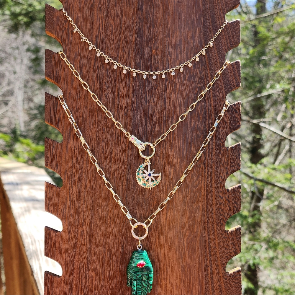 🆕️Crescent Moon & Starburst Paper Clip Chain 18k Gold Plated Necklace CZ NEW - Picture 3 of 6